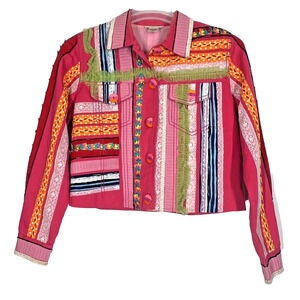 Minnies Closet Cropped Jacket Womens Medium Multicolor Artsy Colorful Barbiecore
